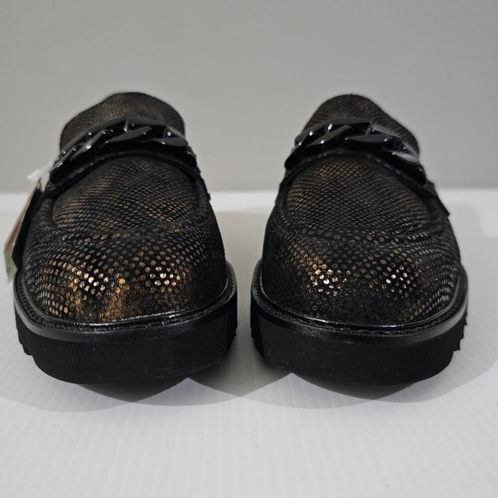 Mephisto Salka Lug Sole Loafer 6.5 Gold Snake Print Leather Chunky Slip On NEW - Picture 5 of 13